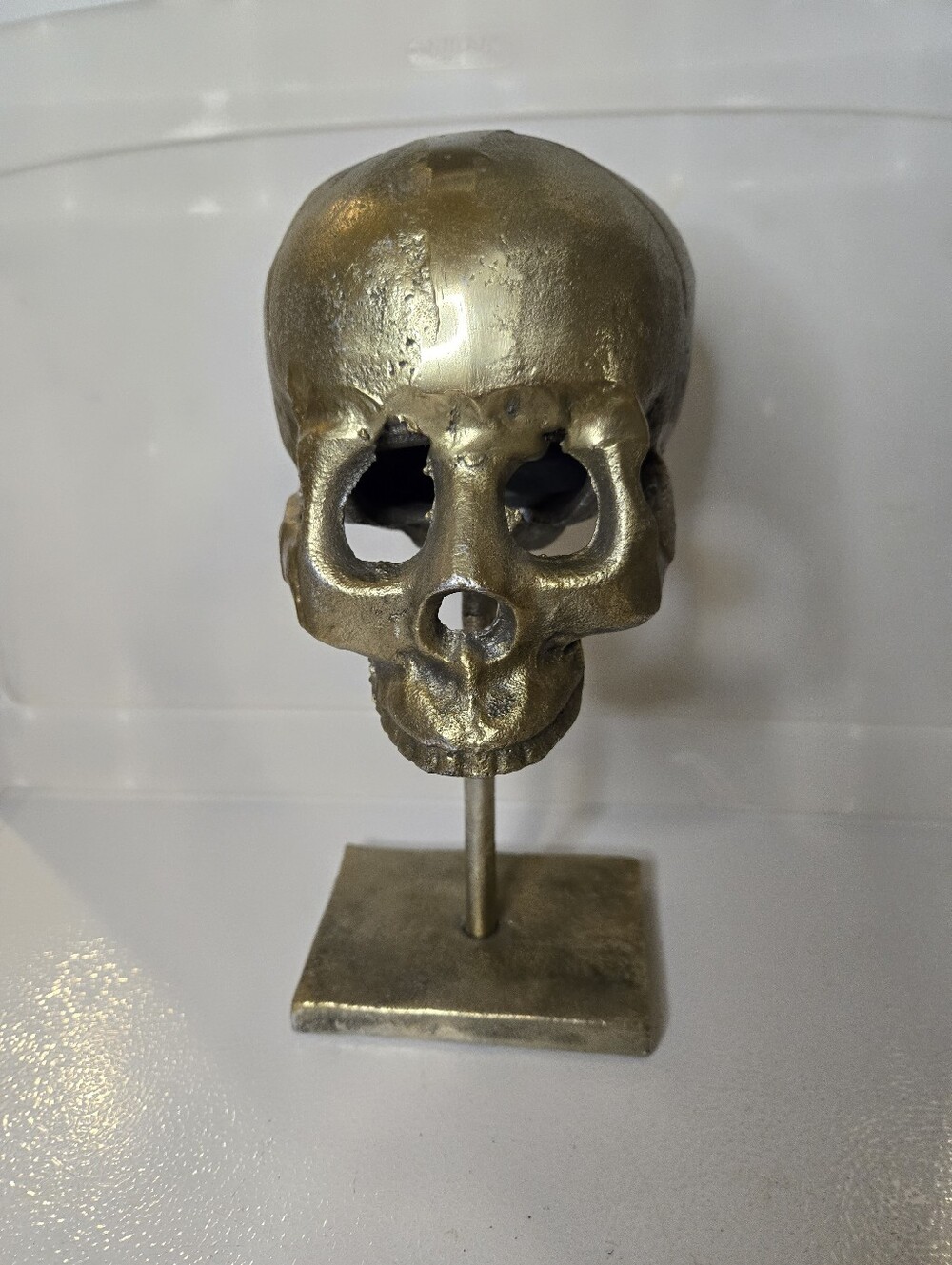 Handmade Pewter Metal Skull Sculpture On Base